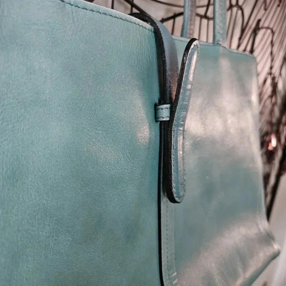 Aqua Vegan Leather  Tote Shoulder Bag with Lots of Pockets - Medium Size - Picture 4 of 16